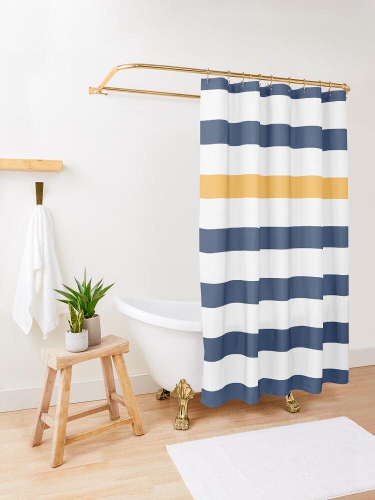 Alternate view of Blue and white stripes with yellow Shower Curtain