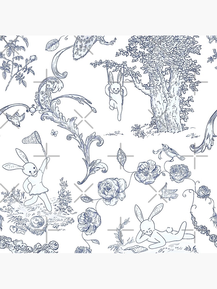 "Blue Bunny Toile Blue Toile Blue Bunny Toile Blue Toile Print " Poster