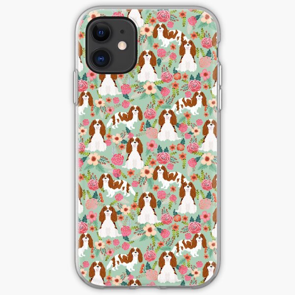 Blenheim cavalier king charles spaniel dog breed florals pattern gifts iPhone Soft Case