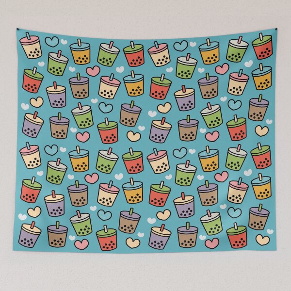 Item preview, Cute Bubble Tea Flavors and Hearts Pattern designed and sold by BobaTeaMe.