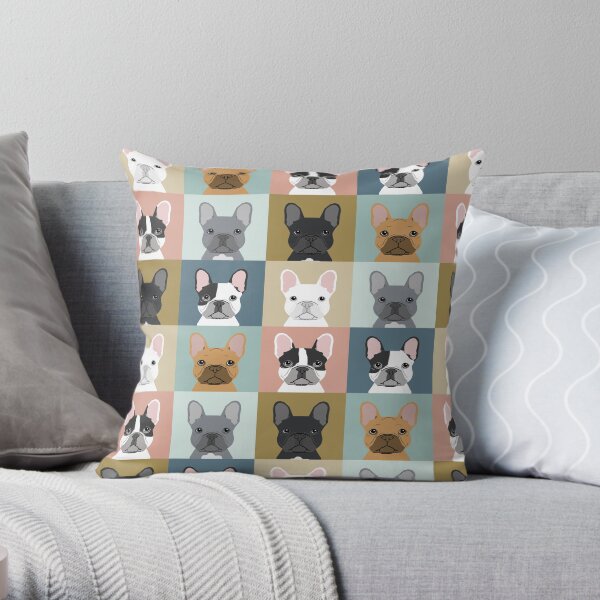 French Bulldog portraits pattern dog person gift love animal pet puppy frenchie bulldog valentines Throw Pillow