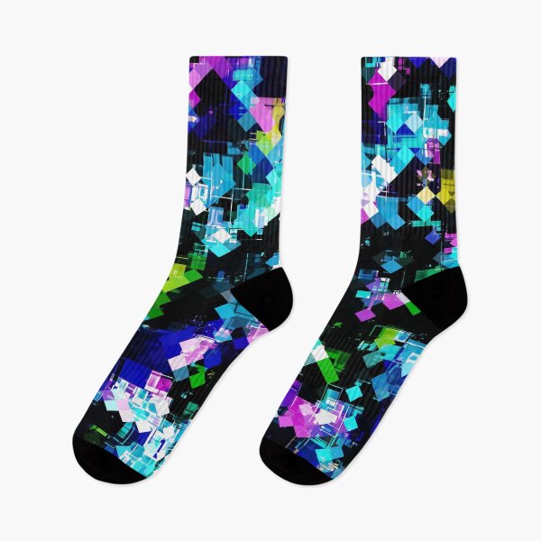 Item preview, psychedelic geometric square pixel pattern abstract background in blue pink yellow designed and sold by Mrvell.