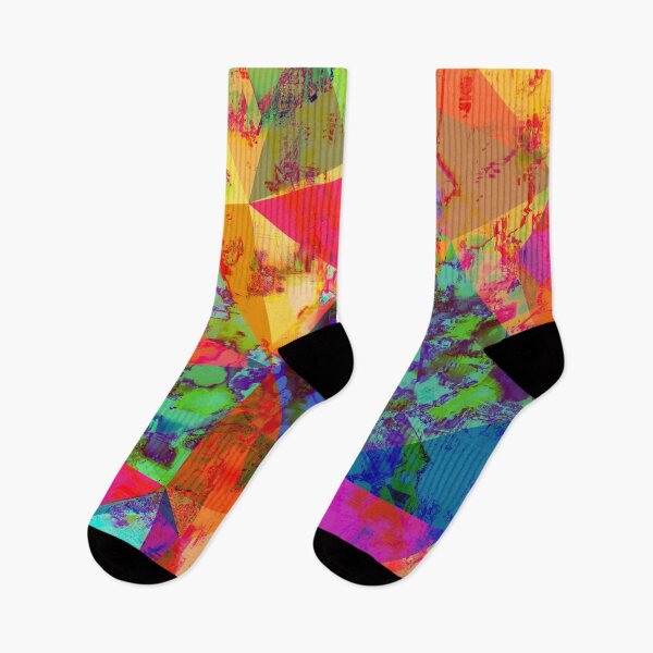 Item preview, psychedelic geometric triangle polygon pattern abstract background in red orange blue green designed and sold by Mrvell.