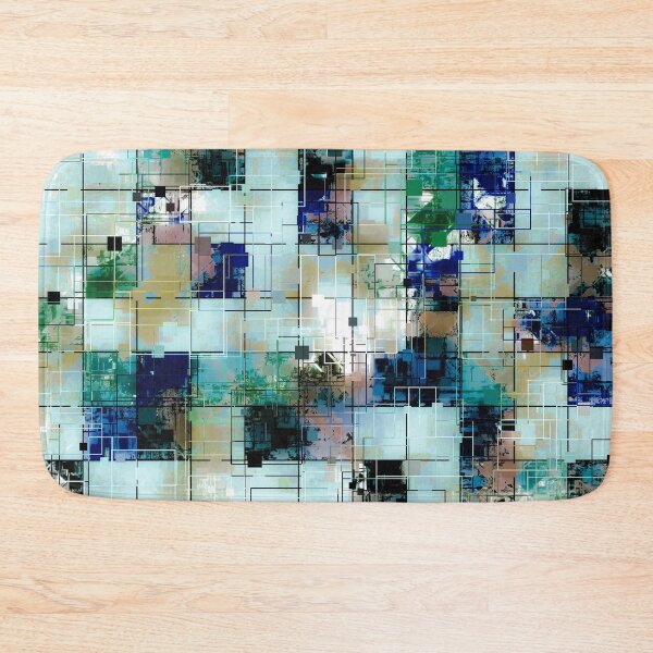 Item preview, psychedelic geometric square pixel pattern abstract background in green blue brown designed and sold by Mrvell.