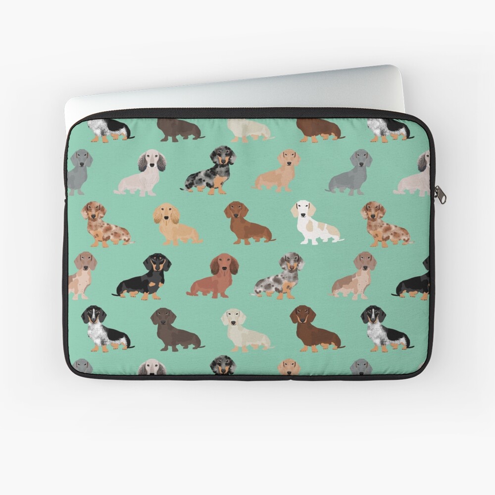 Dachshund dog breed pattern dapple merle black and tan coat colors Laptop Sleeve