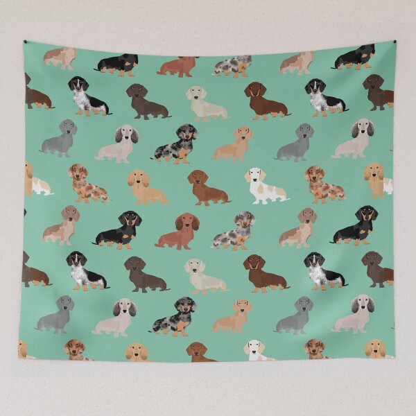 Item preview, Dachshund dog breed pattern dapple merle black and tan coat colors designed and sold by PetFriendly.
