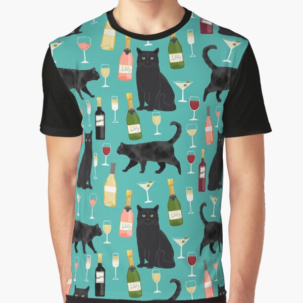 Item preview, Black cat wine champagne cocktails cat breeds cat lover pattern art print by PetFriendly designed and sold by PetFriendly.