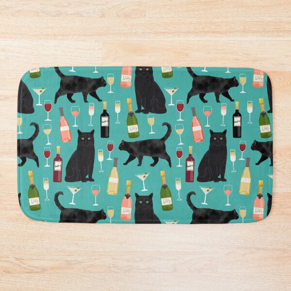Item preview, Black cat wine champagne cocktails cat breeds cat lover pattern art print by PetFriendly designed and sold by PetFriendly.