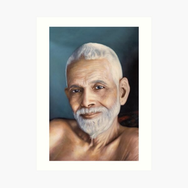 Sri Bhagavan Ramana Maharshi, Portrait From Oil Painting. Yoga Studio & Meditation Room Fine Art By Hearts For Love Art Print