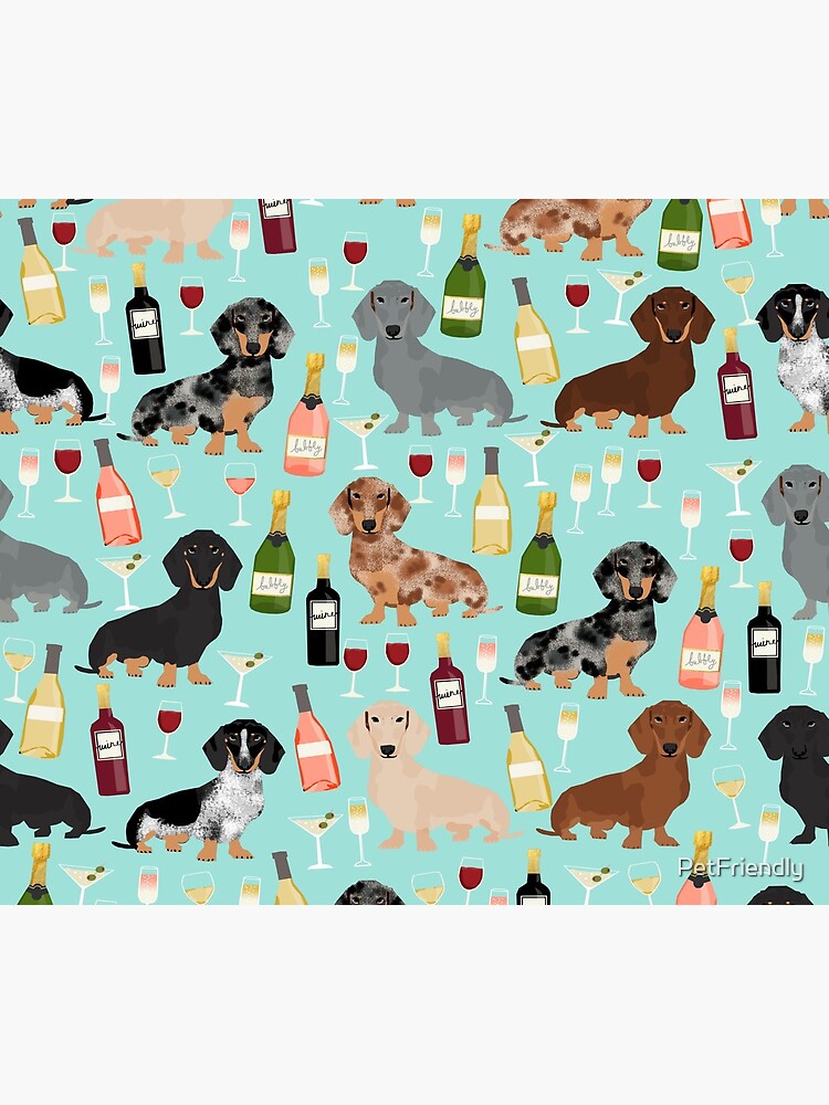 Dachshund wine champagne cocktails rose doxie dachsie dog breed pattern by PetFriendly
