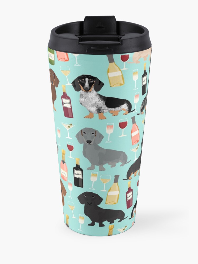 Alternate view of Dachshund wine champagne cocktails rose doxie dachsie dog breed pattern Travel Mug