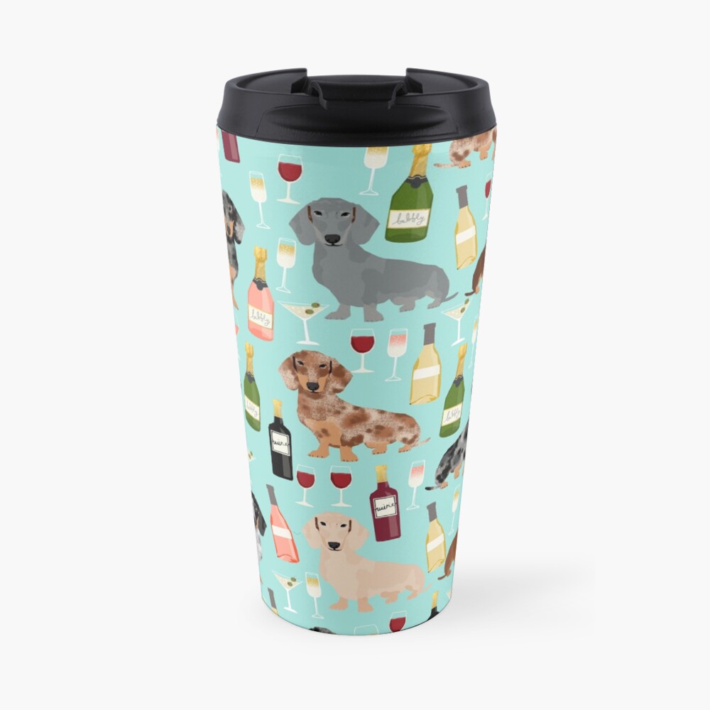 Dachshund wine champagne cocktails rose doxie dachsie dog breed pattern Travel Mug