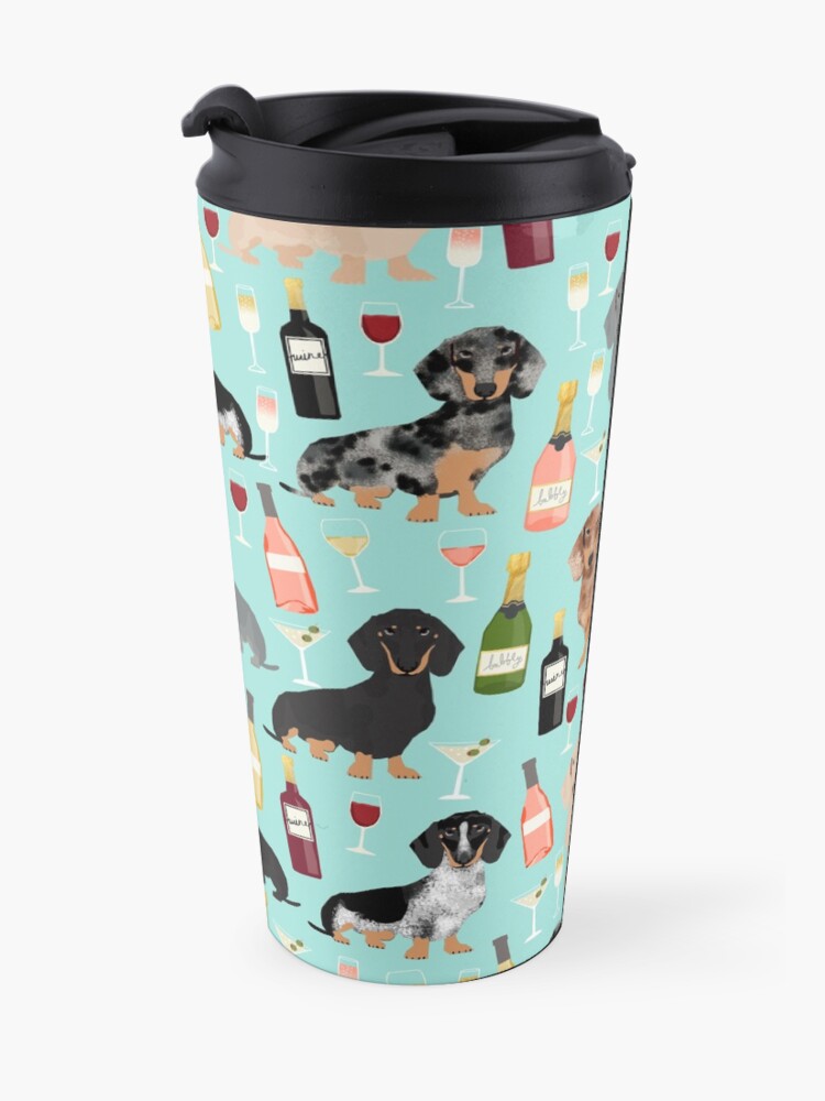 Alternate view of Dachshund wine champagne cocktails rose doxie dachsie dog breed pattern Travel Mug