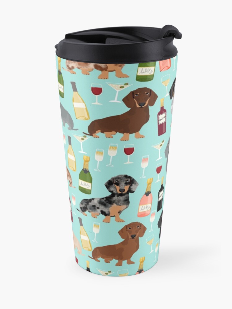 Alternate view of Dachshund wine champagne cocktails rose doxie dachsie dog breed pattern Travel Mug