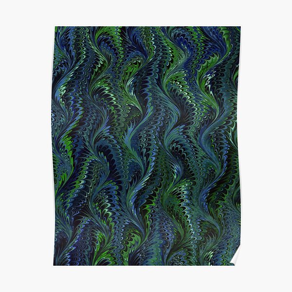 Vintage Psychedelic Blue Green Marbled Paper Poster