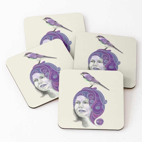 Item preview, Woman and bird purple head scarf designed and sold by ahahdodo.