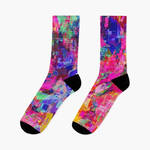 Item preview, colorful psychedelic geometric splash painting abstract background in pink blue yellow orange green designed and sold by Mrvell.