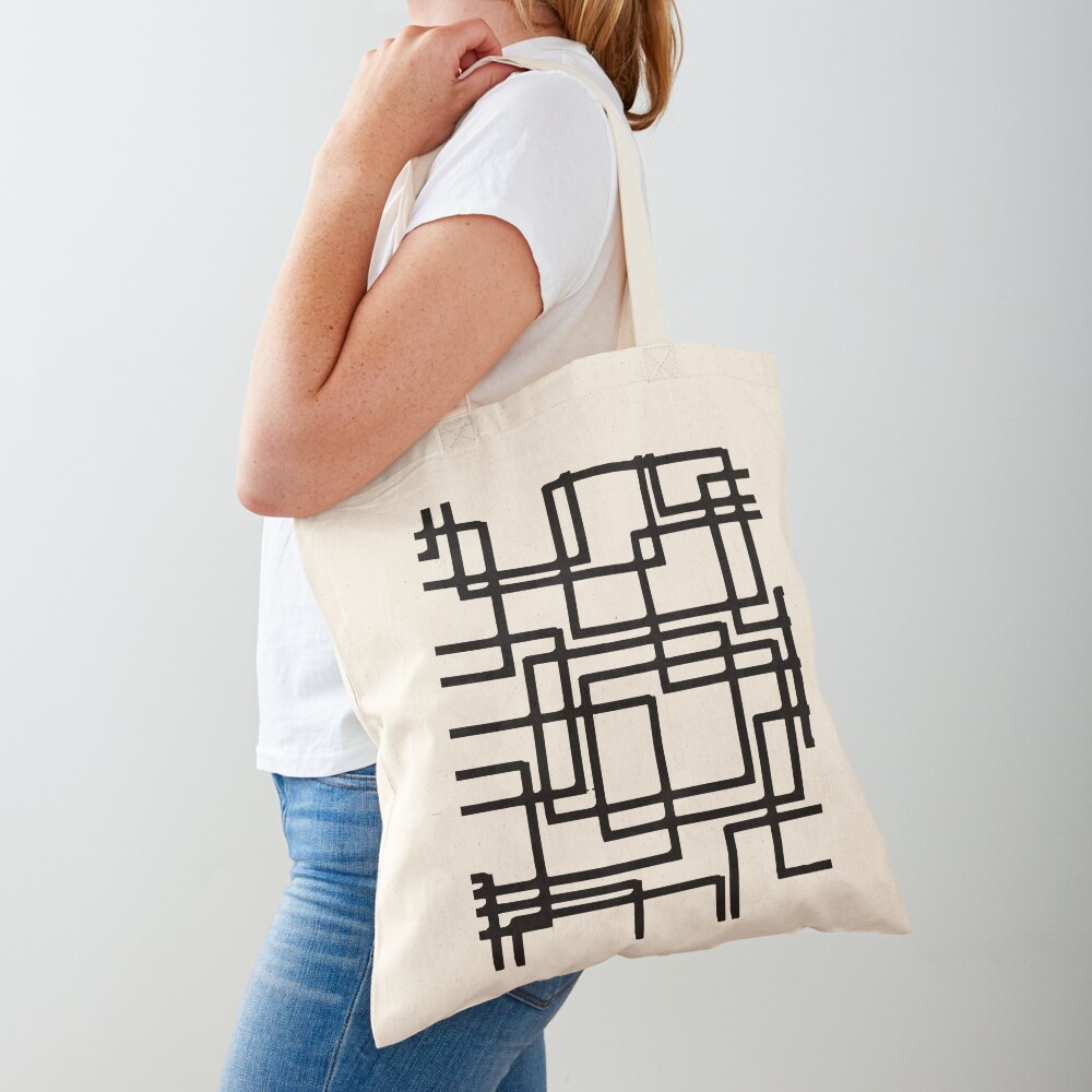 Interlocking Black Star Polygon Shape Design Tote Bag by taiche