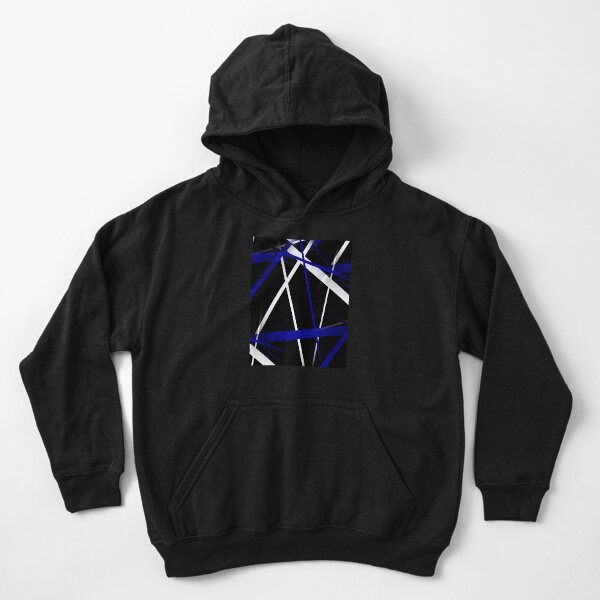 Seamless Abstract Royal Blue and White Lines On Black Pattern Kid Pullover Hoodie