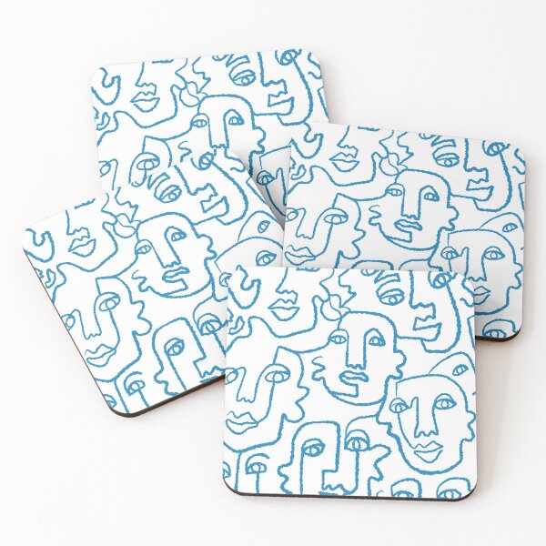 Item preview, Blue line art faces print designed and sold by Emily Zigo.