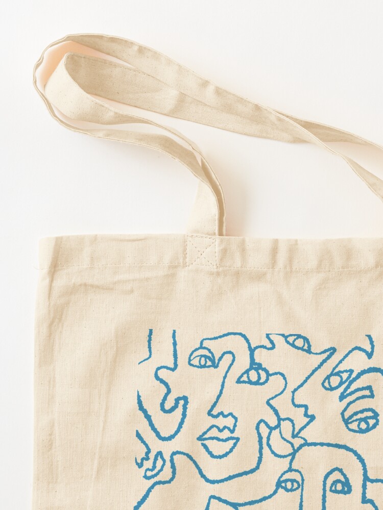 Alternate view of Blue line art faces print Tote Bag