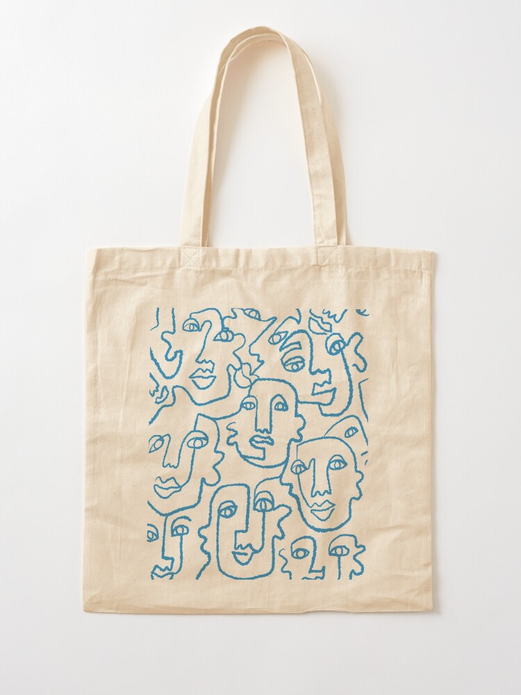 Alternate view of Blue line art faces print Tote Bag