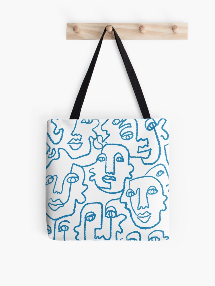Bolsa de tela for Sale con la obra «Impresión de caras de arte de línea  azul» de Emily Zigo