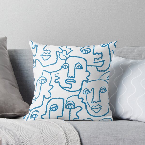 Item preview, Blue line art faces print designed and sold by Emily Zigo.