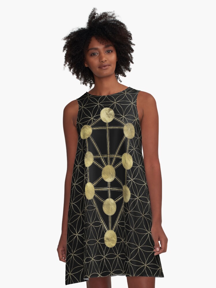 Kabbalah The Tree of Life Gold on Black N1 A Line Dress for Sale by Nartissima Redbubble