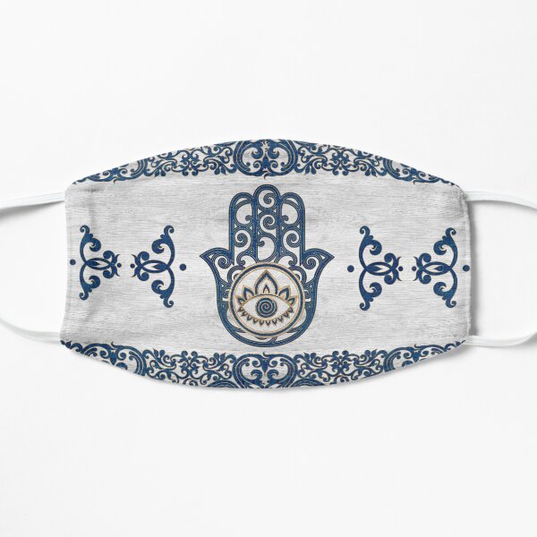 Hamsa Hand - Hand of Fatima blue wood Flat Mask