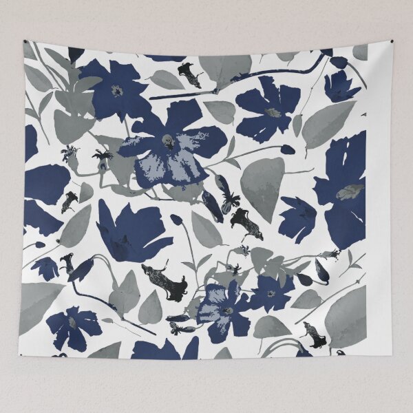 Item preview, Navy Watercolor Clematis designed and sold by StudioPosies.