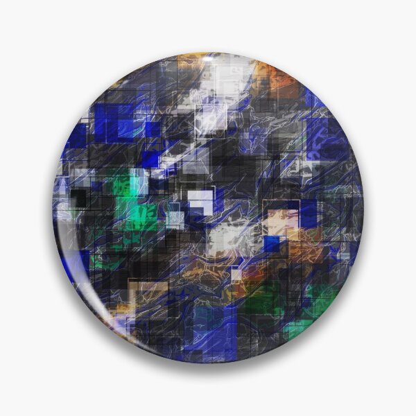 Item preview, psychedelic geometric square pixel pattern abstract background in blue green brown black designed and sold by Mrvell.