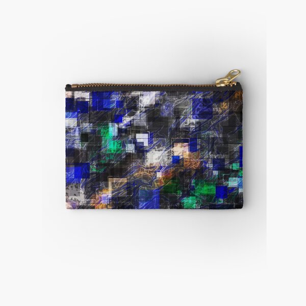 Item preview, psychedelic geometric square pixel pattern abstract background in blue green brown black designed and sold by Mrvell.