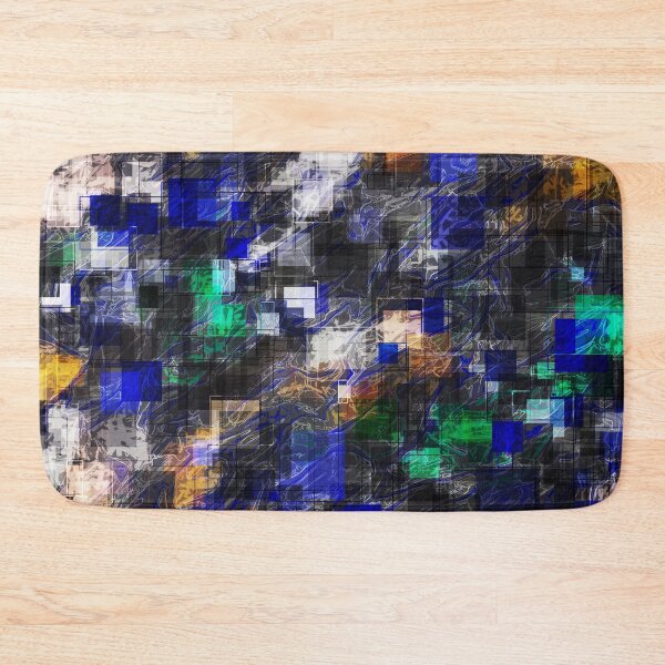 Item preview, psychedelic geometric square pixel pattern abstract background in blue green brown black designed and sold by Mrvell.
