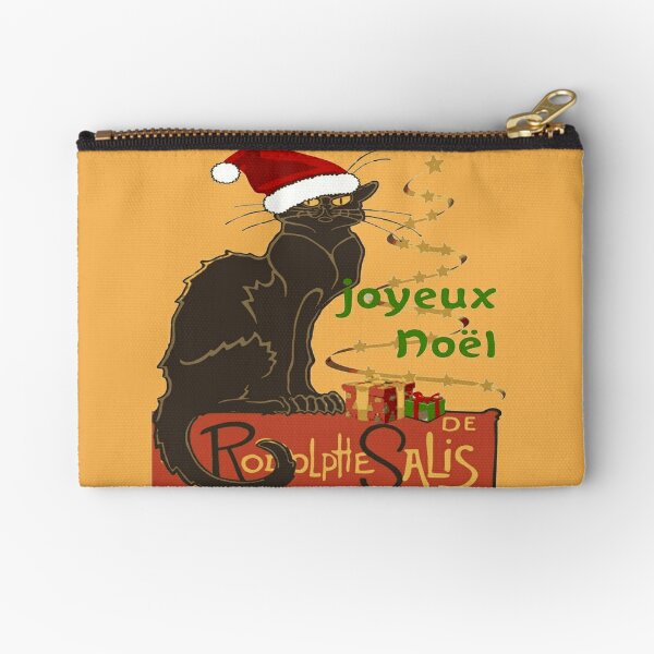 Joyeux Noel Le Chat Noir With Stylized Golden Tree Zipper Pouch By Taiche Redbubble