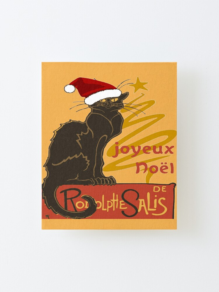 Joyeux Noel Le Chat Noir With Stylized Golden Tree Mounted Print By Taiche Redbubble