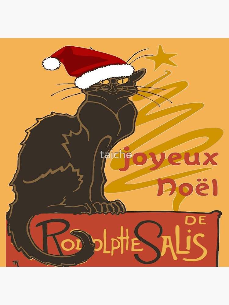 Joyeux Noel Le Chat Noir With Stylized Golden Tree Greeting Card By Taiche Redbubble