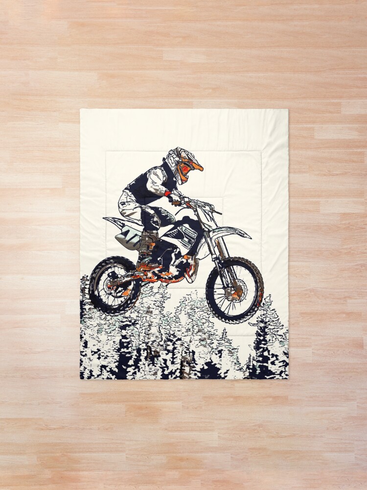 Motocross Rider Print Extreme Sports Quilted Coverlet /& Pillow Shams Set