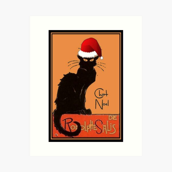 Joyeux Noel Le Chat Noir With Stylized Golden Tree Art Print By Taiche Redbubble