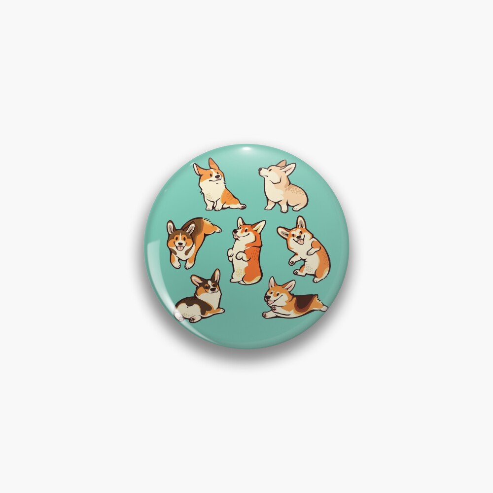 Jolly corgis in green Pin