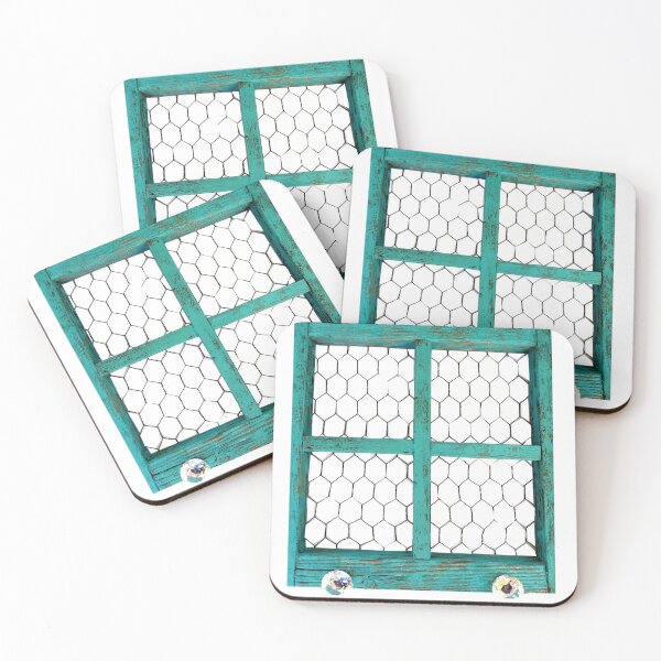 Item preview, Rustic aqua window with chicken wire designed and sold by Stephanie  Skeem.
