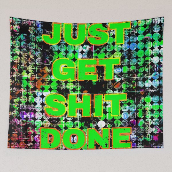 Item preview, just get it done quote with circle pattern painting abstract background in green blue pink designed and sold by Mrvell.