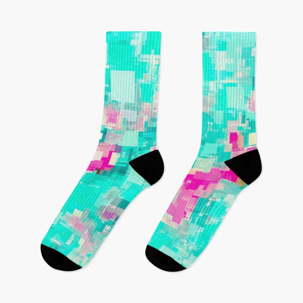 Item preview, psychedelic geometric square pixel pattern abstract background in blue and pink designed and sold by Mrvell.