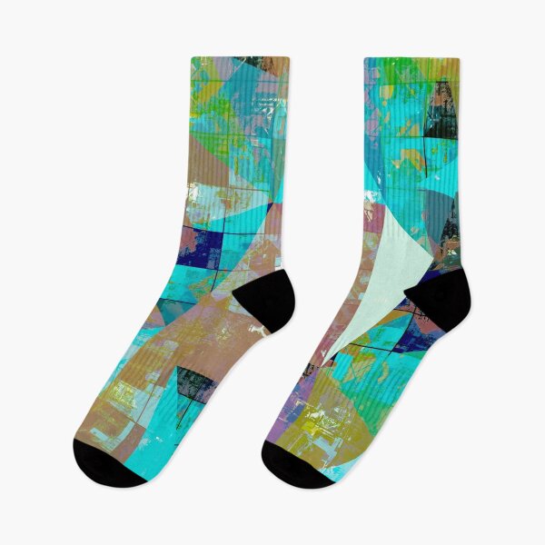 Item preview, psychedelic geometric square and triangle pattern abstract background in blue green yellow designed and sold by Mrvell.