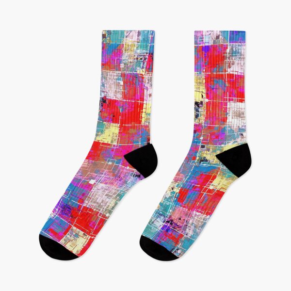 Item preview, psychedelic geometric square pixel pattern abstract background in red pink blue yellow designed and sold by Mrvell.