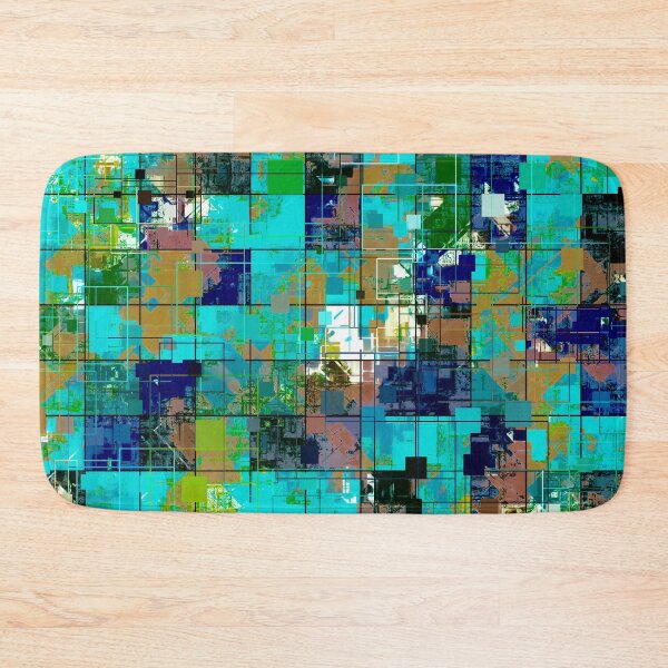 Item preview, psychedelic geometric square pixel pattern abstract background in blue green brown designed and sold by Mrvell.