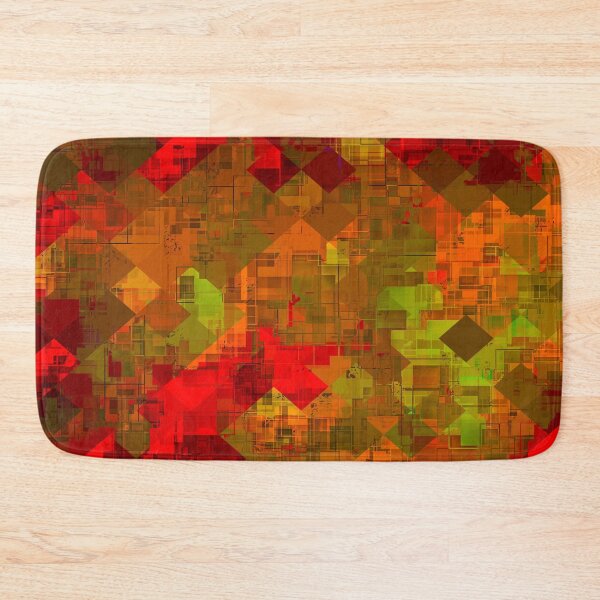 Item preview, psychedelic square pixel pattern abstract background in red orange green designed and sold by Mrvell.