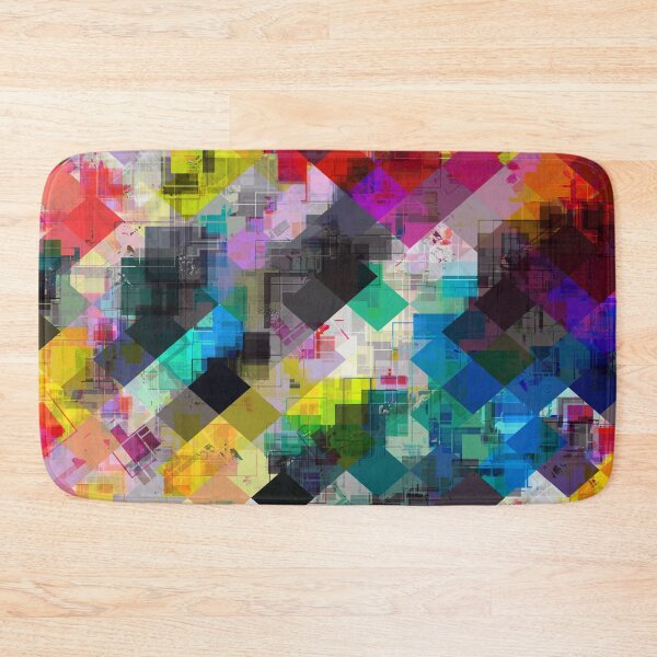 Item preview, psychedelic square pixel pattern abstract background in red pink blue yellow green designed and sold by Mrvell.