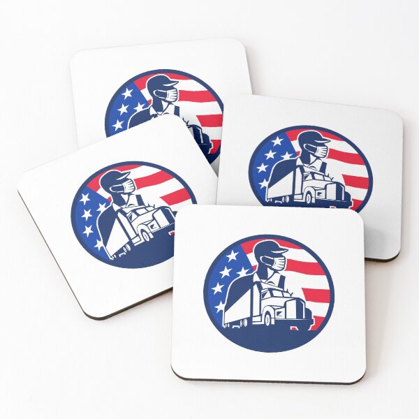Item preview, American Trucker Wearing Mask USA Flag Circle Mascot designed and sold by patrimonio.