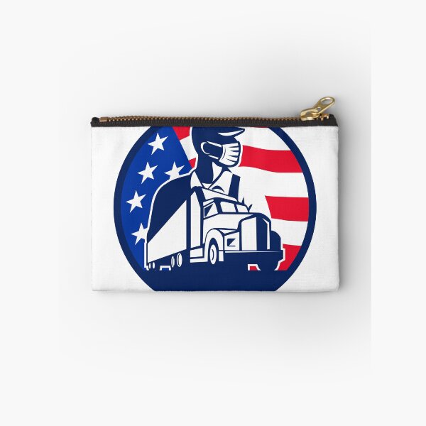 Item preview, American Trucker Wearing Mask USA Flag Circle Mascot designed and sold by patrimonio.